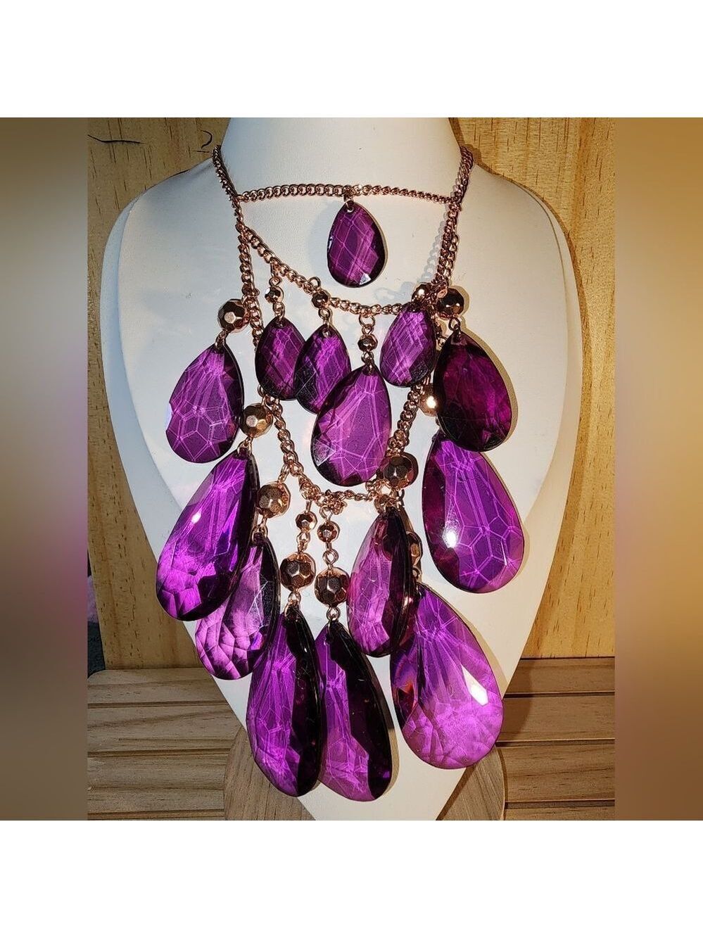 Faceted Teardrop Bead Tiered Statement Necklace Pre-owned Jewelry NWOT